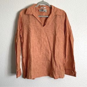 Edward Irish Linen Lightweight Breathable Tunic Top V Neck in Coral L Coastal